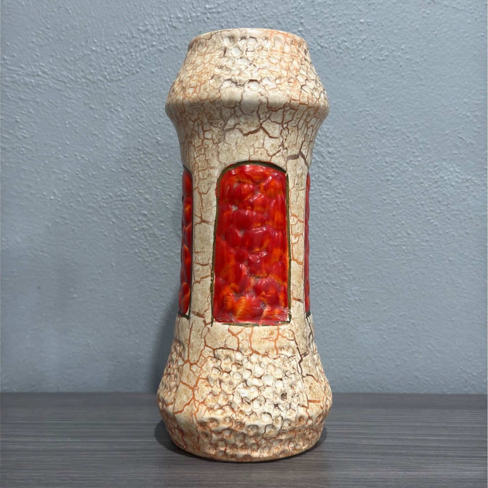 1930s Ditmar Urbach Alienware Art Deco Czech Pottery Vase Red Crackle 7499